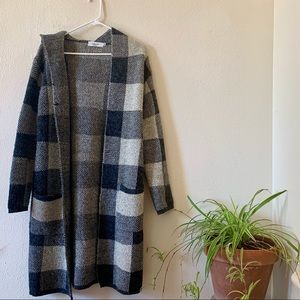 Buffalo Checked Cardigan with Hood and Pockets